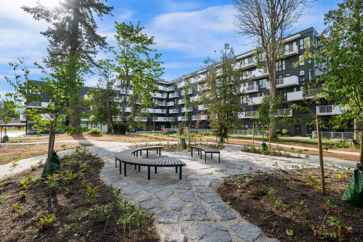 Aspire, a new, 148-unit rental building designed for those age 55+ in Murrayville, boasts landscaped grounds and a nearby trail system that connects to local parks, and neighbourhood amenities.