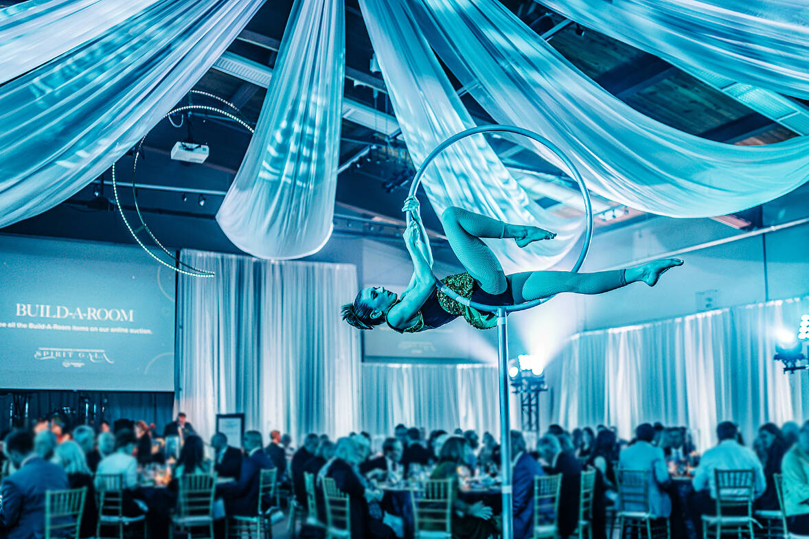 Aerial acrobatics performer from The Rising-Victoria Centre for Circus Arts took centre floor at the Saanich Peninsula Health & Hospital Foundation's recent Spirit Gala. Photo courtesy SPHHF