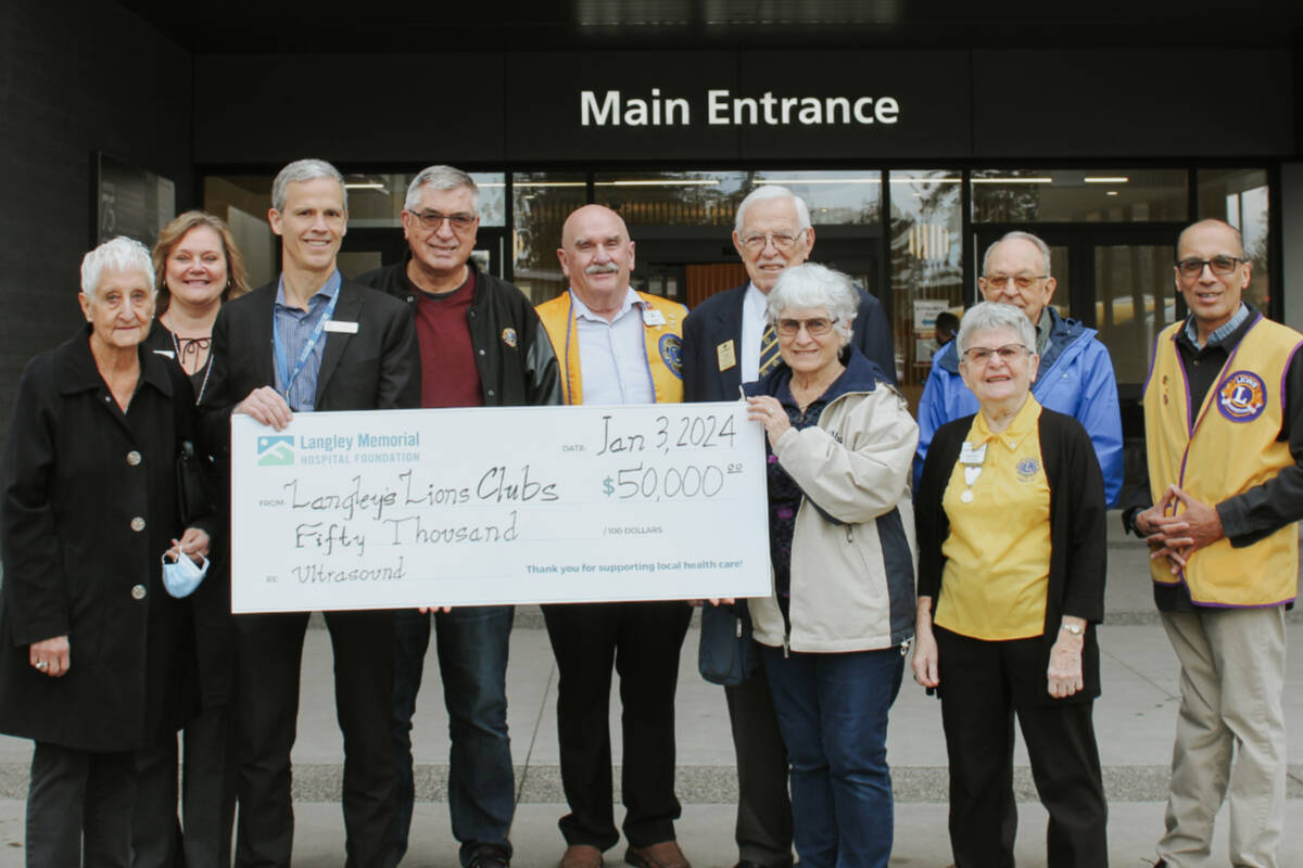 On Jan. 3, Langley’s Lions Clubs presented a cheque for $50,000 to the Langley Memorial Hospital Foundation as a matching commitment for the Foundation’s Area of Greatest Need campaign.