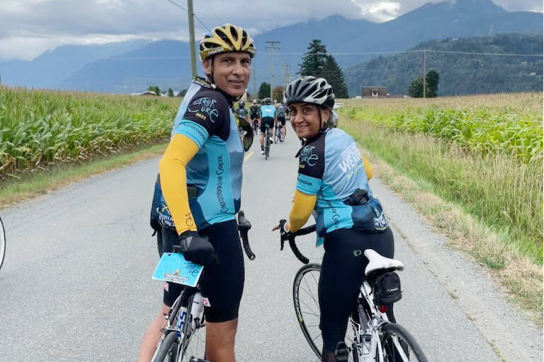 Surrey’s Surj Sandher, with wife and fellow cancer survivor, Hardeep, prepare for the Tour de Cure with their cycling team, the Conquistadors of Cancer. Courtesy BC Cancer