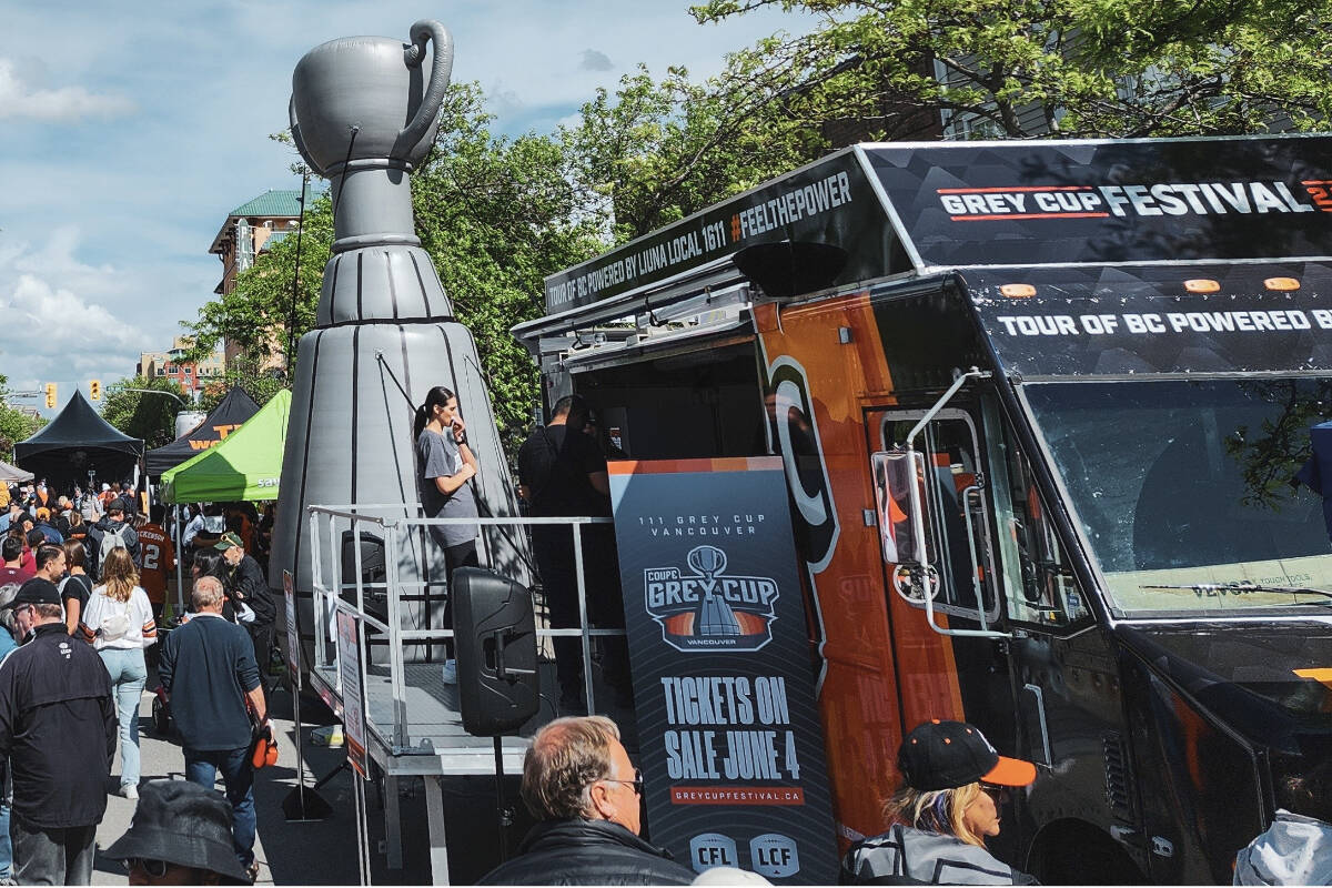 In the specially outfitted Grey Cup Festival caravan, the Grey Cup Festival Tour of B.C., powered by LiUNA Local 1611, will make its way through the province, beginning May 31. Photo courtesy 2024 Grey Cup Festival