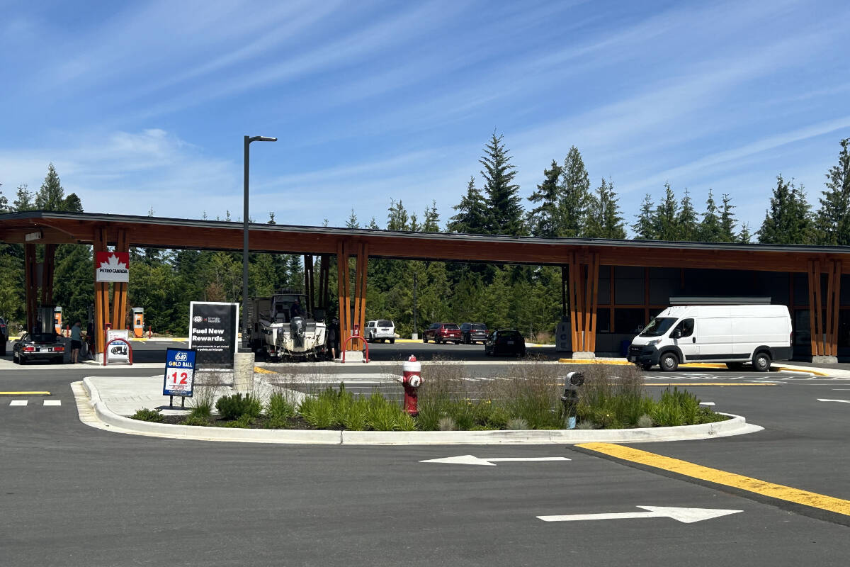 Welcoming its first customers earlier this spring, Kwalikum Crossing features a beautiful, timbered Coast Salish design, fuelling stations, electric vehicle charging units, propane service and a convenience store and more. Photo courtesy Kwalikum Crossing