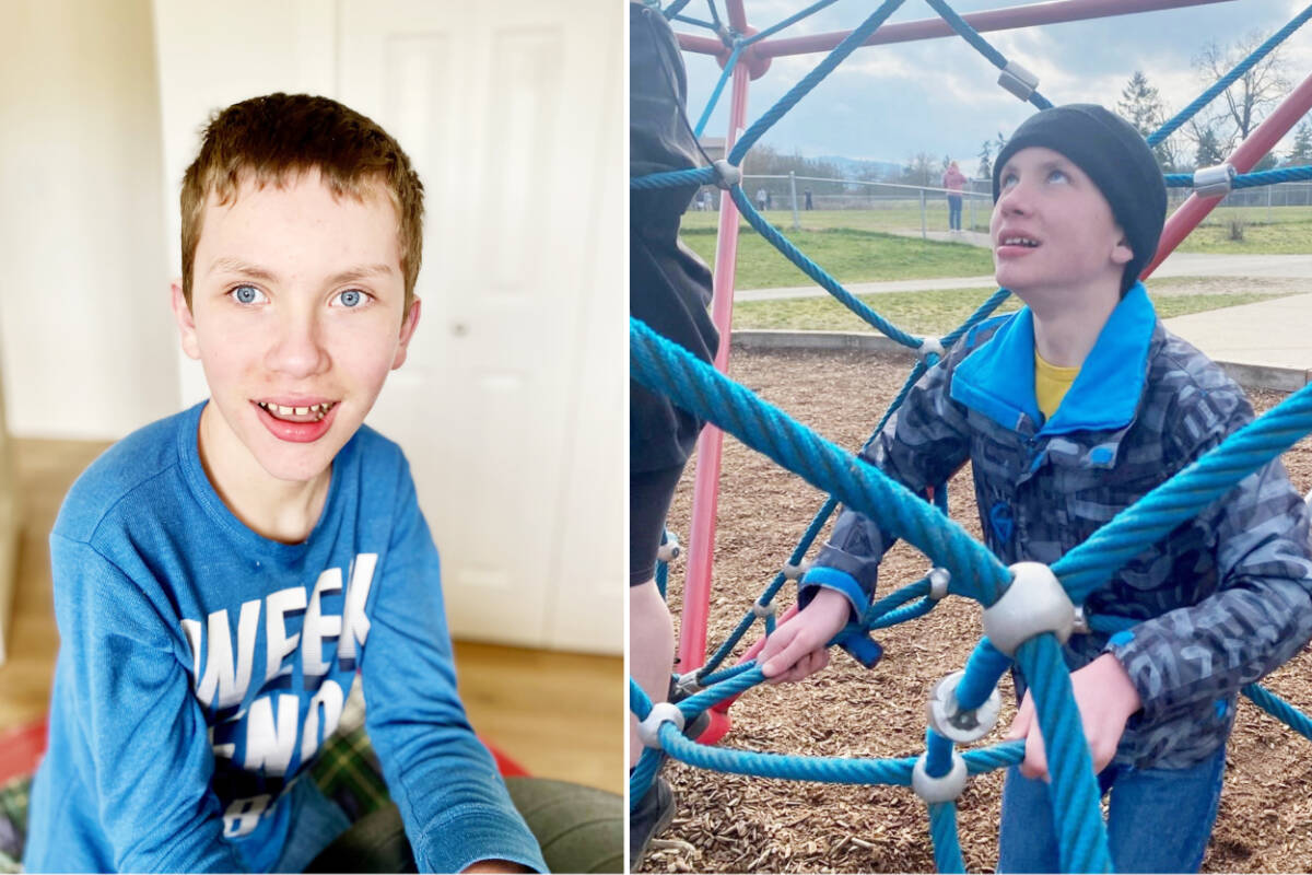 Jax, 13, has made major strides in his mobility journey, supported by the Children’s Health Foundation of Vancouver Island’s Bear Essentials program. Photo courtesy Children’s Health Foundation of Vancouver Island